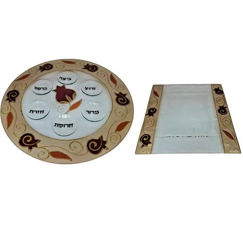 Lily Art - 211-Handmade Passover plate including a matching matzah plate 3 Judaica Art Gifts 