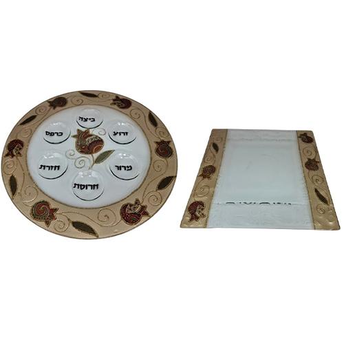 Lily Art - 213-Handmade Passover plate including a matching matzah plate 3 Judaica Art Gifts 