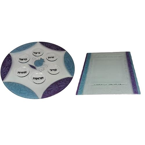 Lily Art - 214-Handmade Passover plate including a matching matzah plate 3 Judaica Art Gifts 