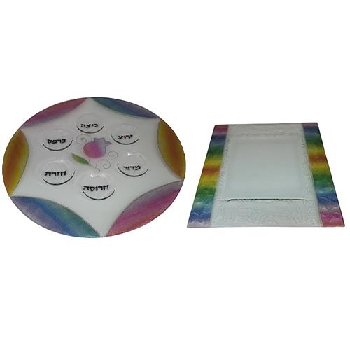 Lily Art - 215-Handmade Passover plate including a matching matzah plate 3 Judaica Art Gifts 