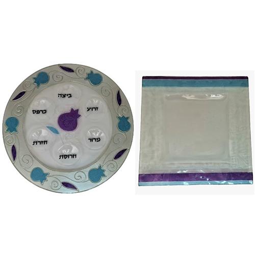 Lily Art - 216-Handmade Passover plate including a matching matzah plate Judaica Art Gifts 