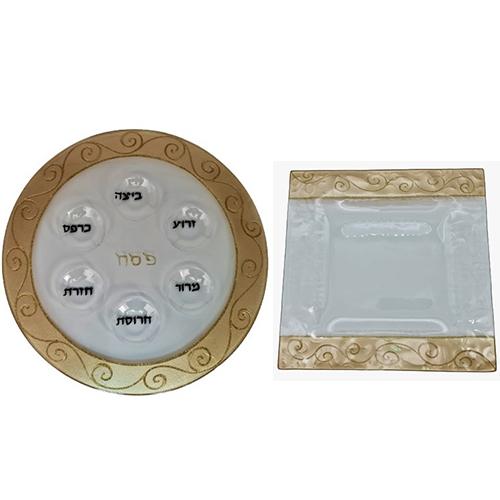 Lily Art - 217-Handmade Passover plate including a matching matzah plate Judaica Art Gifts 