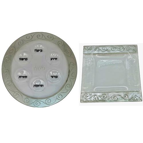 Lily Art - 218-Handmade Passover plate including a matching matzah plate Judaica Art Gifts 