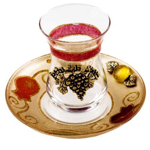 Lily Art - 500602-6 - Kiddush cup + Coaster decorated with Tulip / Pomegranate Judaica Art Gifts 