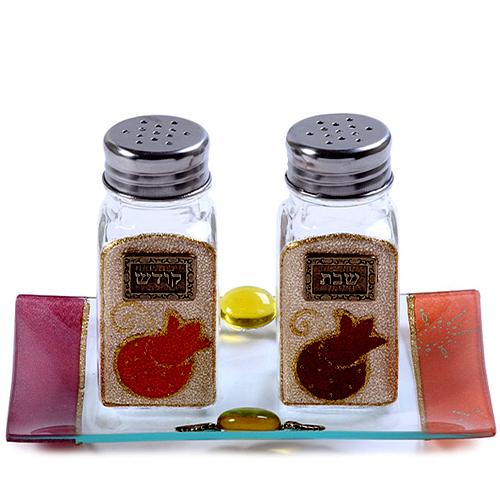 Lily Art - 500784-6 - A set of salt for Shabbat with a pomegranate tray Judaica Art Gifts 