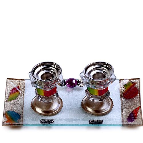 Lily Art - 500804-34 - Candlestick set with rectangular tray Judaica Art Gifts 
