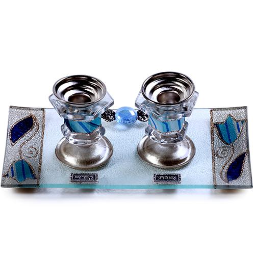 Lily Art - 500804-39T - Candlestick set with rectangular tray Judaica Art Gifts 
