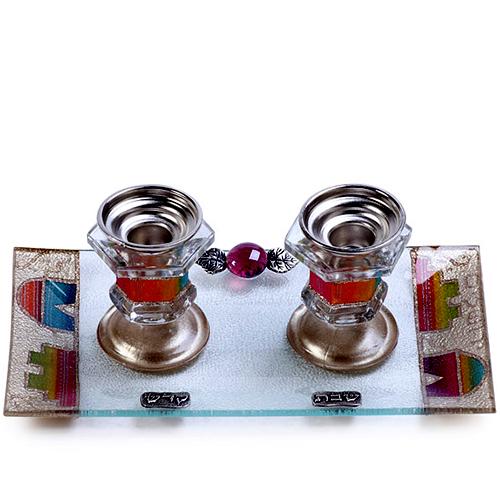 Lily Art - 500804-54 - Candlestick set with rectangular tray Judaica Art Gifts 