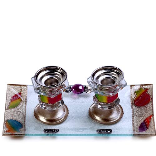 Lily Art - 500804-6 - Candlestick set with rectangular tray Judaica Art Gifts 
