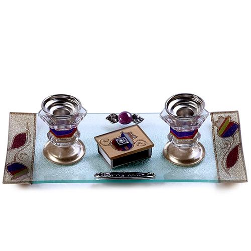 Lily Art - 500806-50 - Candlesticks / tray / matches - pomegranate / Tulip Judaica Art Gifts 