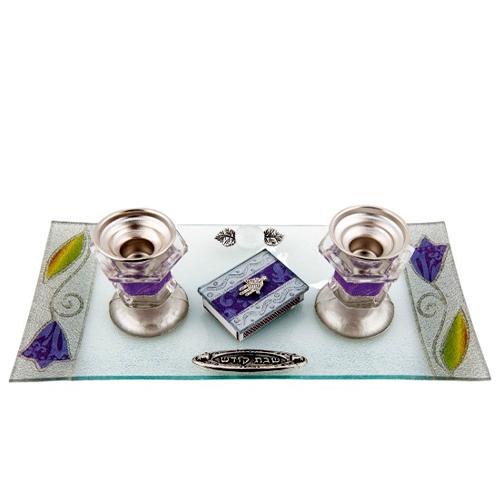 Lily Art - 500806-6 - Candlesticks / tray / matches - pomegranate / Tulip Judaica Art Gifts 