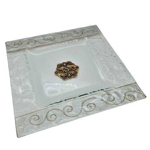 Lily Art - 50137-hand made glass Matza Tray 30c"m Judaica Art Gifts 