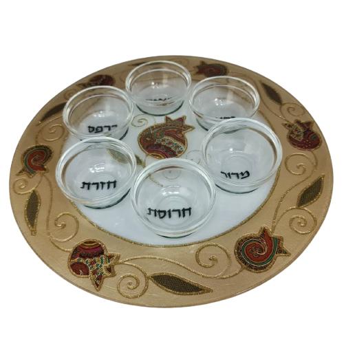 Lily Art - 50193-1-Passover plate designed 33 cm handmade including saucers Judaica Art Gifts 