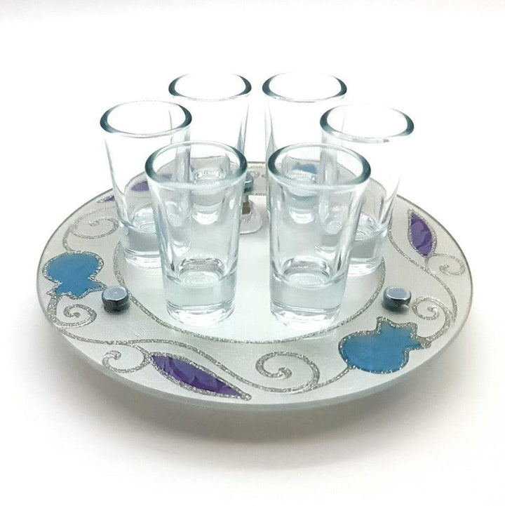 Lily Art - 50700- Kiddush Set Liquer Cups with Round Tray And Kiddush Cup 20x8 c"m Judaica Art Gifts 