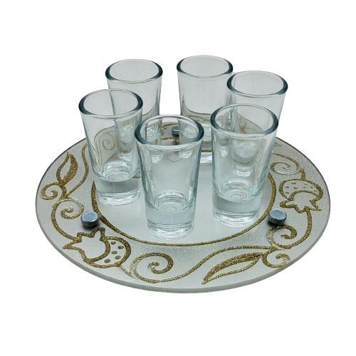 Lily Art - 50703- Kiddush Set Liquer Cups with Round Tray And Kiddush Cup 20x8 c"m Judaica Art Gifts 