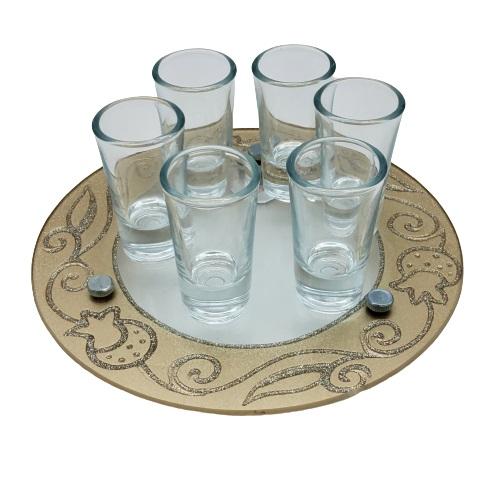 Lily Art - 50704- Kiddush Set Liquer Cups with Round Tray And Kiddush Cup 20x8 c"m Judaica Art Gifts 