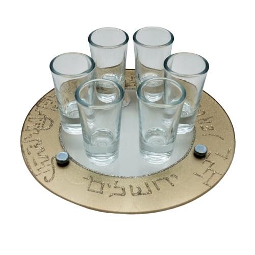 Lily Art - 50705- Kiddush Set Liquer Cups with Round Tray And Kiddush Cup 20x8 c"m Judaica Art Gifts 