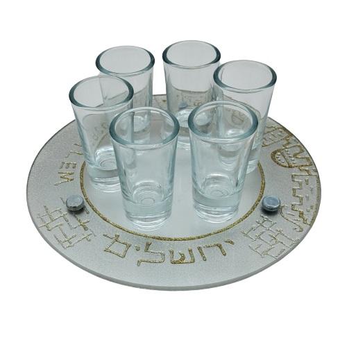 Lily Art - 50706- Kiddush Set Liquer Cups with Round Tray And Kiddush Cup 20x8 c"m Judaica Art Gifts 