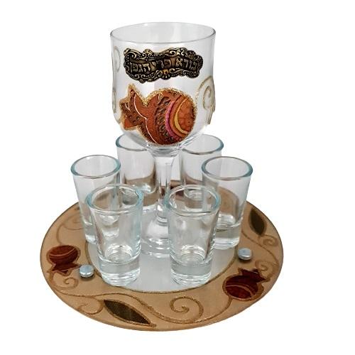 Lily Art - 50710- Kiddush Set Liquer Cups with Round Tray And Kiddush Cup 20x17 c"m Judaica Art Gifts 