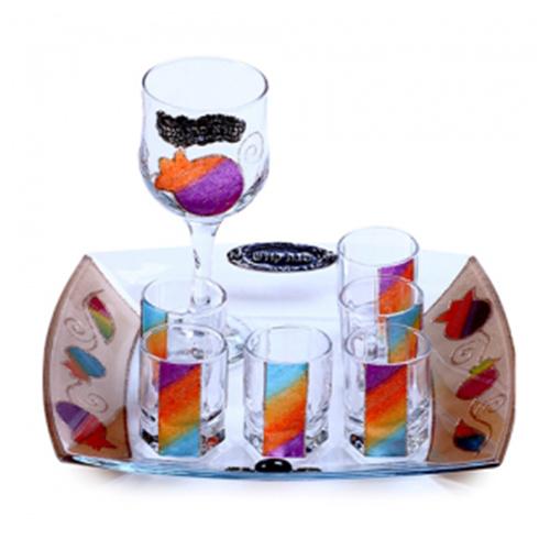 Lily Art - 507125-34 Kiddush cup set, 6 wine glasses+tray Judaica Art Gifts 