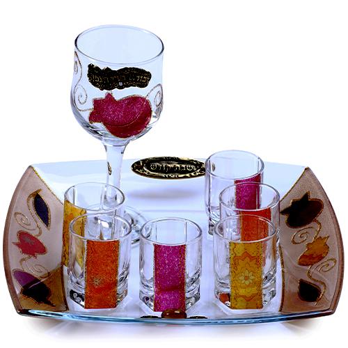 Lily Art - 507125-6 - Kiddush cup set + 6 wine glasses with tray Judaica Art Gifts 