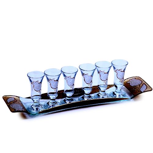 Lily Art - 507127-1P -Kiddush Set Liquer Cups with Round Tray And Kiddush Cup Judaica Art Gifts 