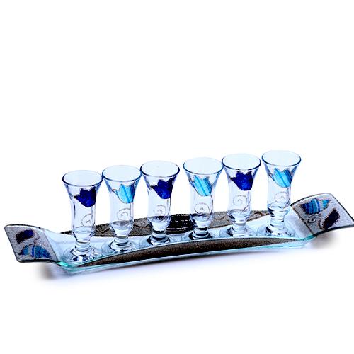 Lily Art - 507127-39T - Kiddush Set Liquer Cups with Round Tray And Kiddush Cup Judaica Art Gifts 