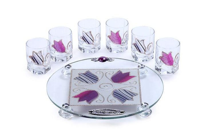 Lily Art - 507128-44T- Kiddush Set Liquer Cups with Round Tray And Kiddush Cup Judaica Art Gifts 