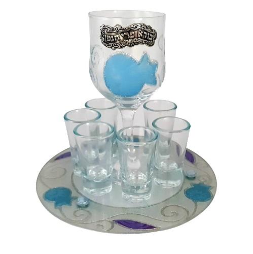 Lily Art - 50713- Kiddush Set Liquer Cups with Round Tray And Kiddush Cup 20x17 c"m Judaica Art Gifts 