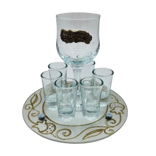 Lily Art - 50714- Kiddush Set Liquer Cups with Round Tray And Kiddush Cup 20x17 c"m Judaica Art Gifts 