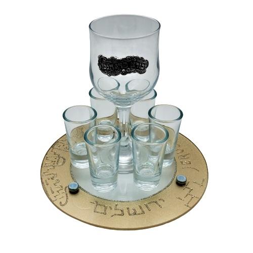 Lily Art - 50716- Kiddush Set Liquer Cups with Round Tray And Kiddush Cup 20x17 c"m Judaica Art Gifts 