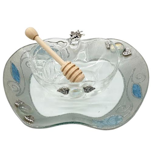 Lily Art - 507581-42-Sale !!!! A flat apple tray with an apple bowl for honey and a spoon Judaica Art Gifts 