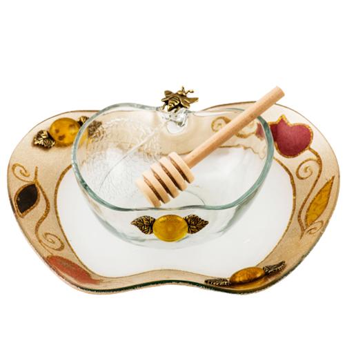 Lily Art - 507581-6-Sale !!!! A flat apple tray with an apple bowl for honey and a spoon Judaica Art Gifts 