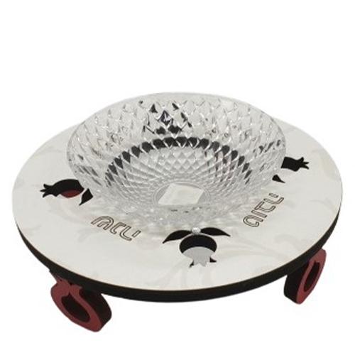 Lily Art - 50791-Sale !!! Wooden honey dish with pomegranate laser cutting Judaica Art Gifts 