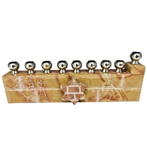 Lily Art - 70-Handmade Jerusalem marble menorah star of david for candles Judaica Art Gifts 