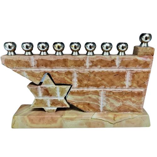 Lily Art - 72-Handmade Jerusalem marble menorah star of david for candles Judaica Art Gifts 
