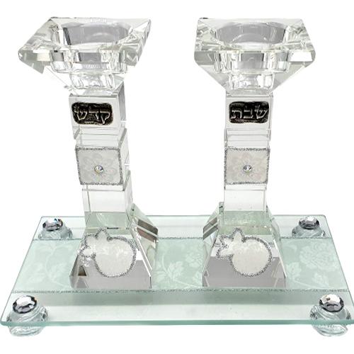 Lily Art - 8010-Crystal candle holder set with dice + small tray Judaica Art Gifts 