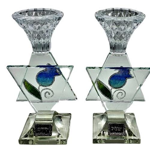 Lily Art - 8031-Star of David Watercolor Candlesticks 16 cm Judaica Art Gifts 