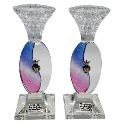 Lily Art - 8036-Crystal Candlestick Set Watercolor 17 cm Holy Saturday Judaica Art Gifts 