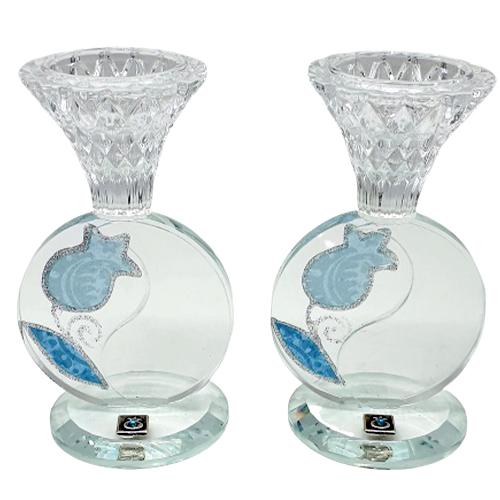 Lily Art - 8039-A pair of 15 cm round crystal candlesticks Judaica Art Gifts 