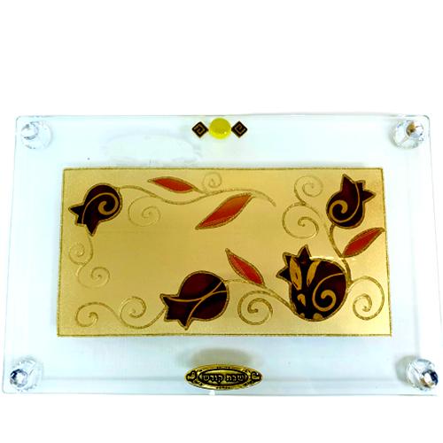 Lily Art - 80500 - Large regular tray and golden Marrakech Tulips Judaica Art Gifts 