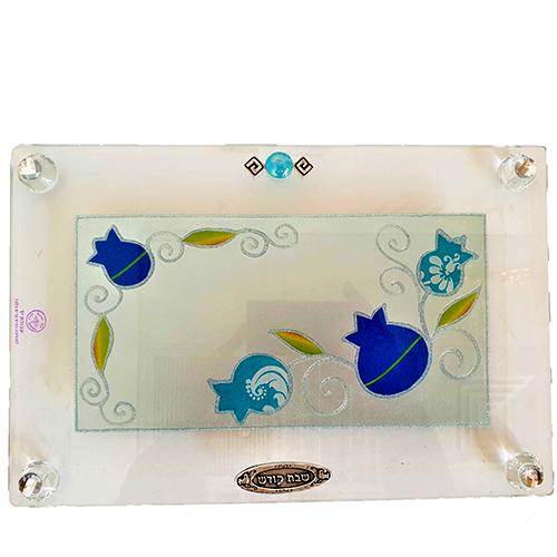 Lily Art - 80505 - Large regular tray with blue Pomegranates Judaica Art Gifts 