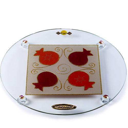 Lily Art - 827-6 - Round challah tray Acrylic / pomegranate 36 cm Judaica Art Gifts 