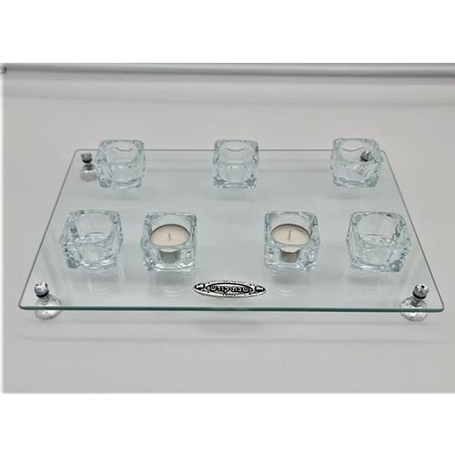 Lily Art - 90021-Glass tray legs Shabbat Kodesh seven candles 38 * 25 Judaica Art Gifts 