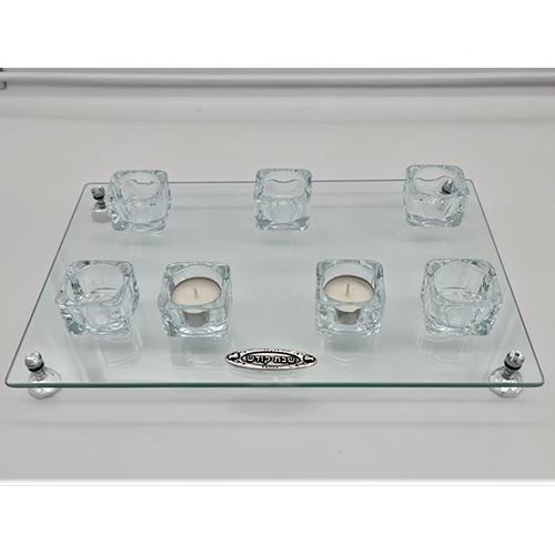 Lily Art - 90022-Glass tray legs Shabbat Kodesh nine candles 38 * 25 Judaica Art Gifts 