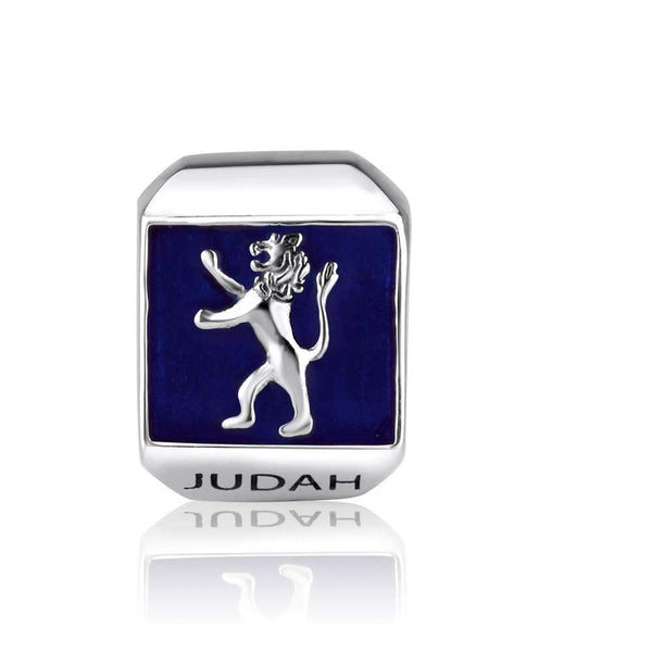 Lion Bead Charm Blue Enamel Judah Engraved Jerusalem Emblem Silver Jewelry New Jewish Jewelry 
