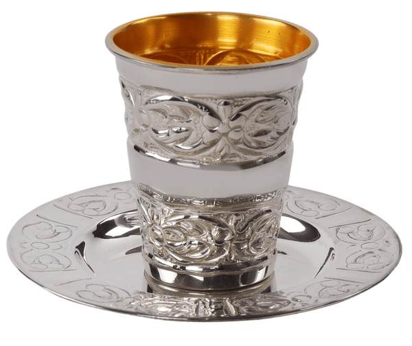 Silver Kiddush Cup Set Cup 3.5" Tray 5.5"-0