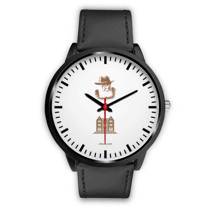 Lubavitcher Rebbe 770 Hebrew Wristwatch Black Black Watch Mens 40mm Black Leather 