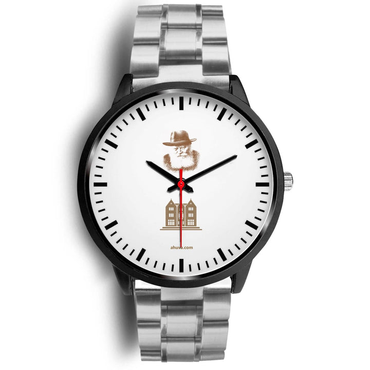 Lubavitcher Rebbe 770 Hebrew Wristwatch Black Black Watch Mens 40mm Silver Metal Link 