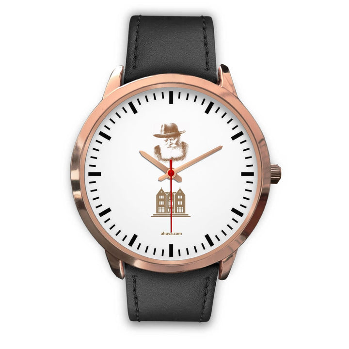 Lubavitcher Rebbe 770 Hebrew Wristwatch Rose Gold Rose Gold Watch Mens 40mm Black Leather 